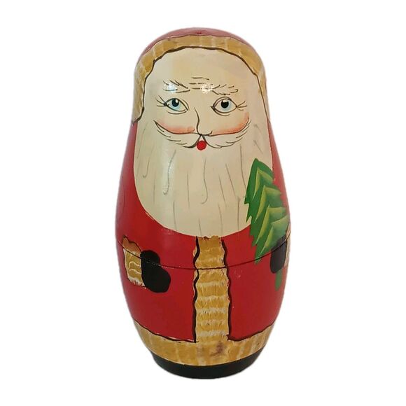 Santa Claus Nesting Dolls Wooden Christmas Set of Four (4) Complete Original Box - Picture 4 of 13